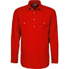 Pilbara Mens Closed Front L/Sleeve Shirt Red