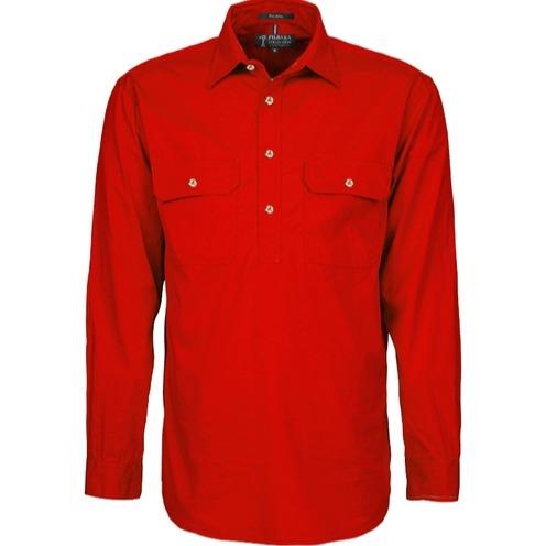 Mens Closed Front L/Sleeve Shirt Red