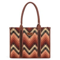 Wrangler Southwestern Pattern Dual Sided Print Canvas Wide Tote Brown