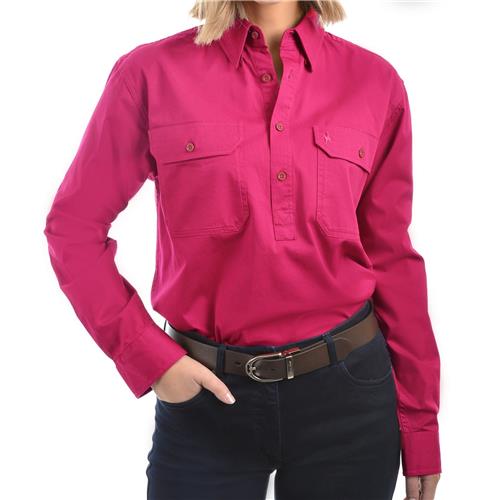 Thomas Cook Womens heavy Drill 2pkt L/S Shirt Hot Pink