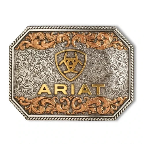 Ariat Rectangle Raised Ariat Logo Buckle - Aged Silver/ Aged Gold