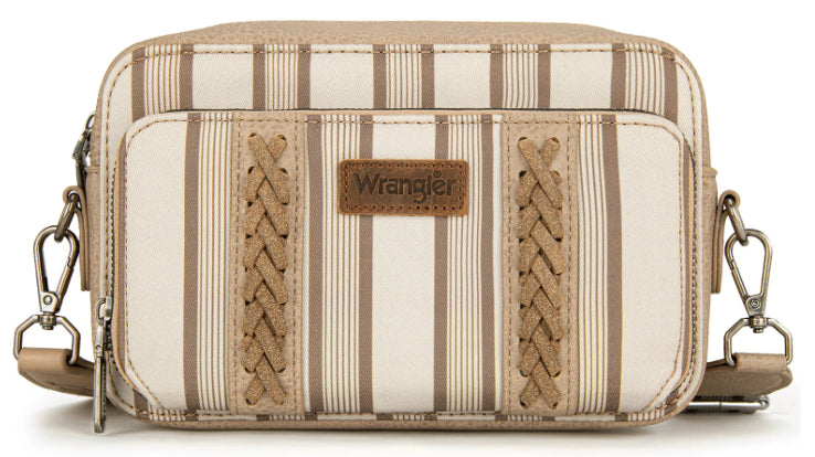 Wrangler Stripe Printed Crossbody Purse With Wallet Compartment - Khaki