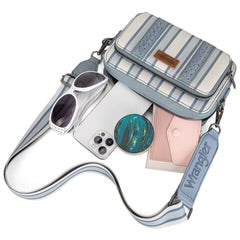 Wrangler Stripe Printed Crossbody Purse With Wallet Compartment - Jean