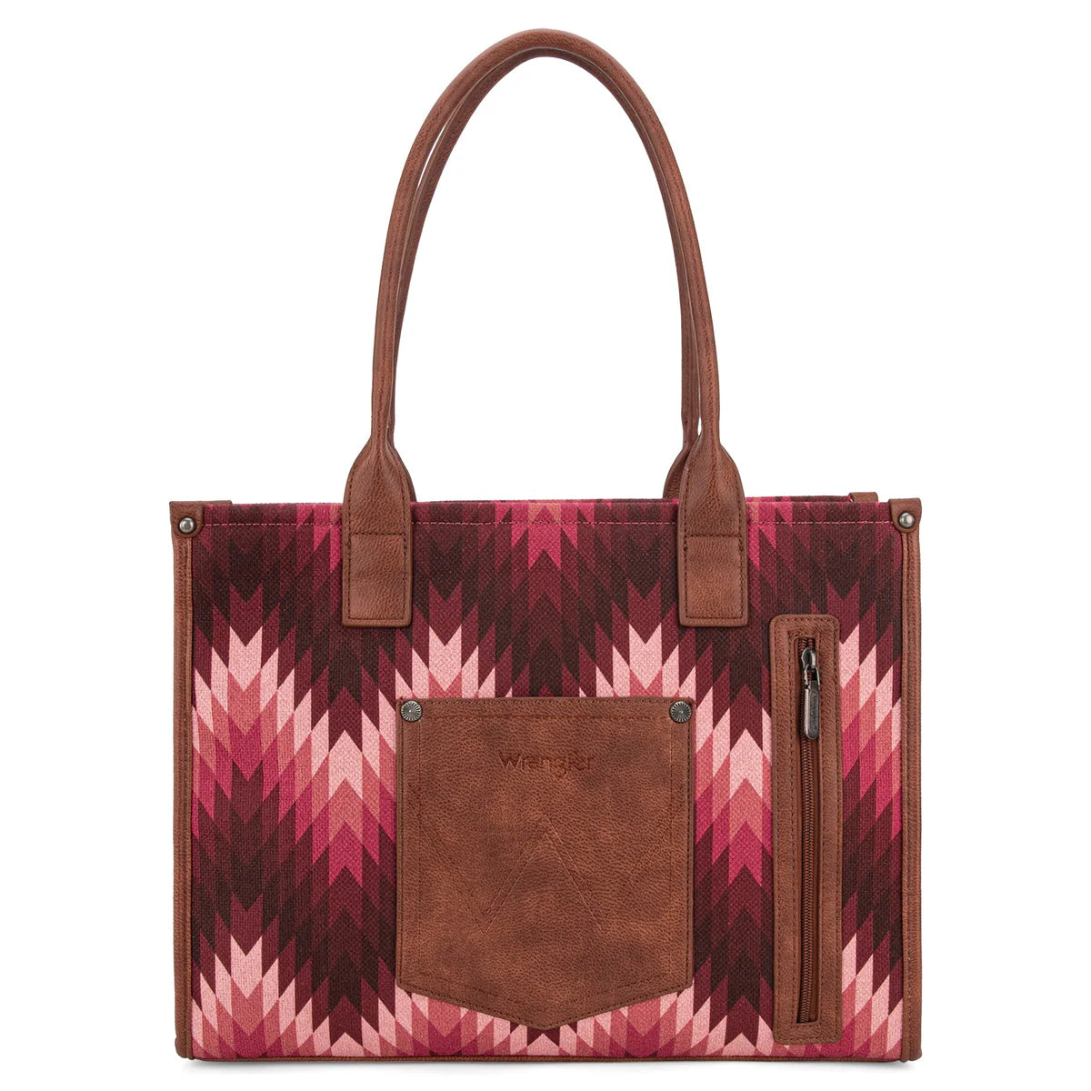 Wrangler Southwestern Pattern Dual Sided Print Canvas Wide Tote Dark Pink