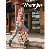 Wrangler Southwestern Pattern Dual Sided Print Canvas Wide Tote Coffee