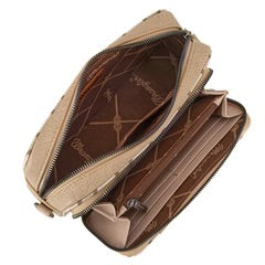 Wrangler Stripe Printed Crossbody Purse With Wallet Compartment - Khaki