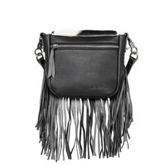 Montana West Genuine Leather Hair-On Collection Fringe Crossbody - Black