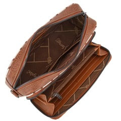 Wrangler Stripe Printed Crossbody Purse With Wallet Compartment - Brown