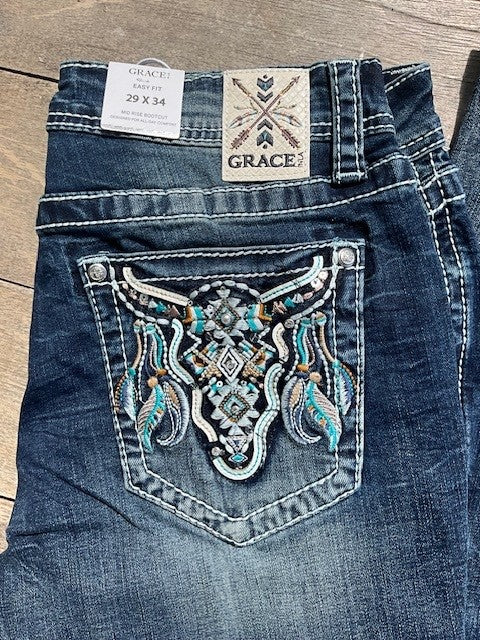 Grace in LA Ladies jeans Steer Head Mid-Rise Bootcut Jeans