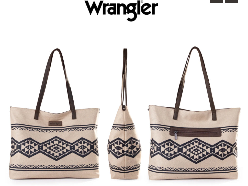 Wrangler Aztec Pattern Print Canvas Tote Bag - Tan
