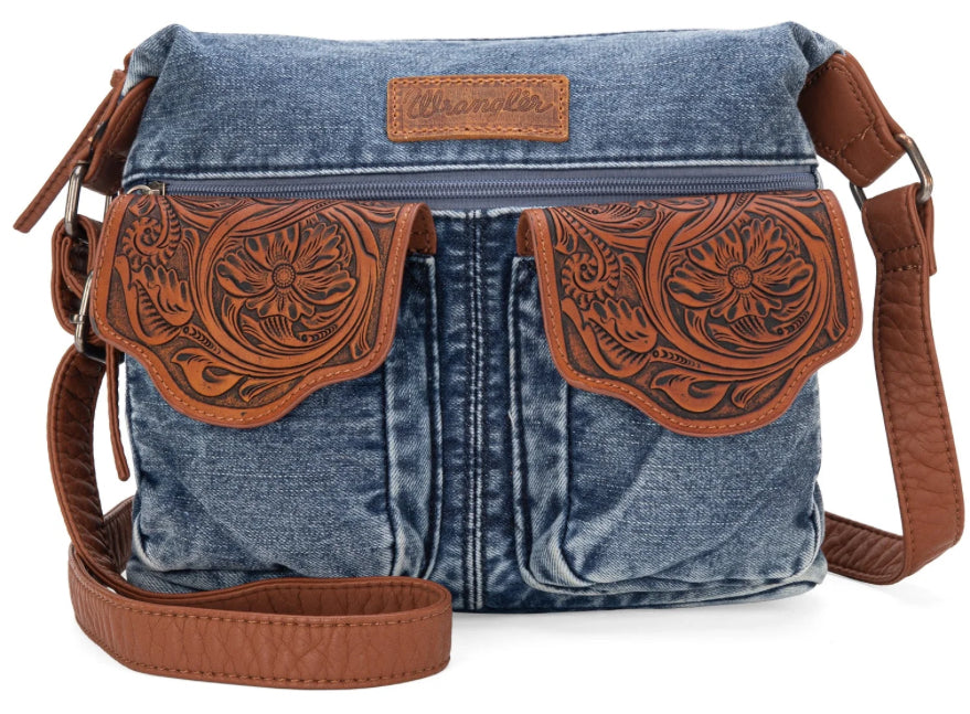 Wrangler Floral Tooled Denim Crossbody Jean