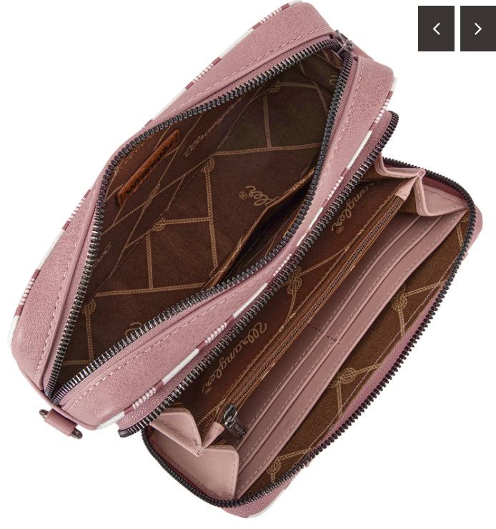 Wrangler Stripe Printed Crossbody Purse With Wallet Compartment - Pink