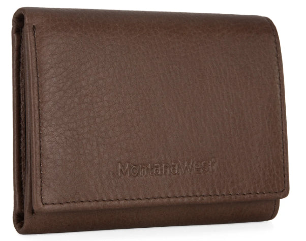 Montana West Genuine Leather Tri-Fold Wallet - Coffee