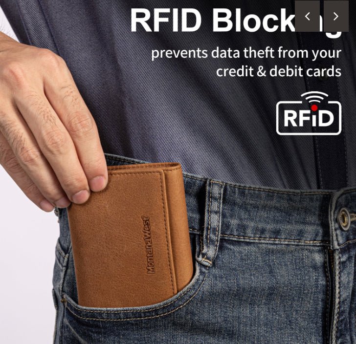 Montana West Genuine Leather Tri-Fold Wallet - Brown