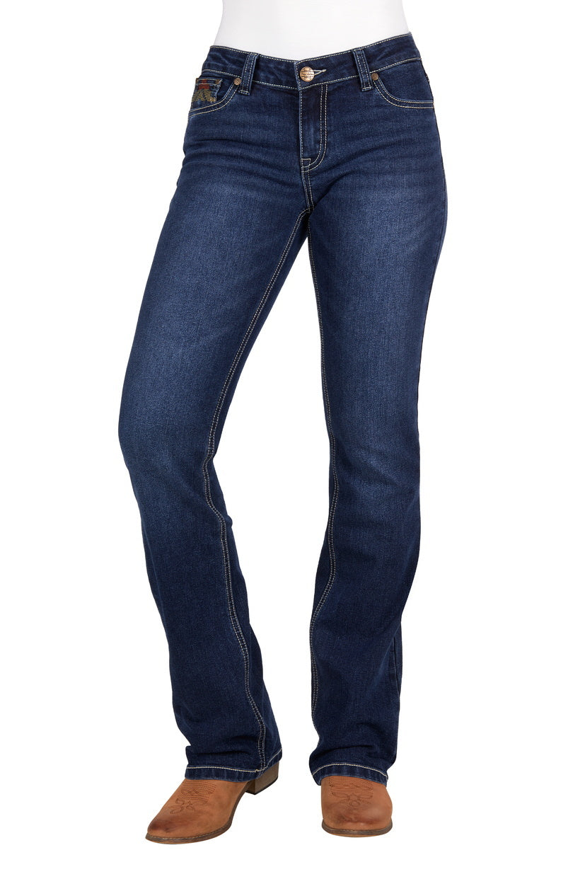 Pure Western Womens Ola Relaxed Rider Boot Cut Jeans 36 Leg