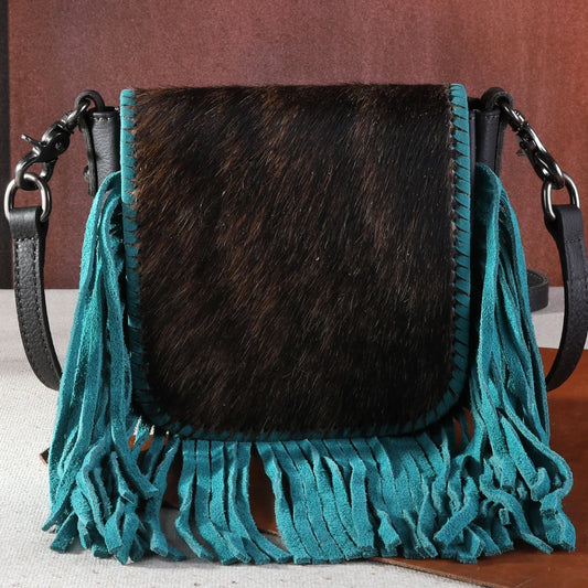 Montana West Genuine Leather Hair-On Collection Fringe Crossbody