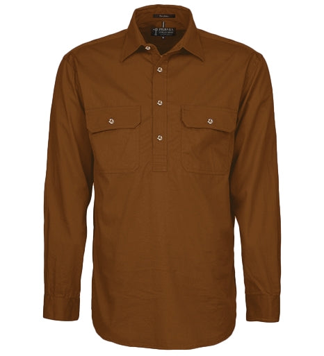 Pilbara Mens Closed Front L/Sleeve Shirt Terracotta