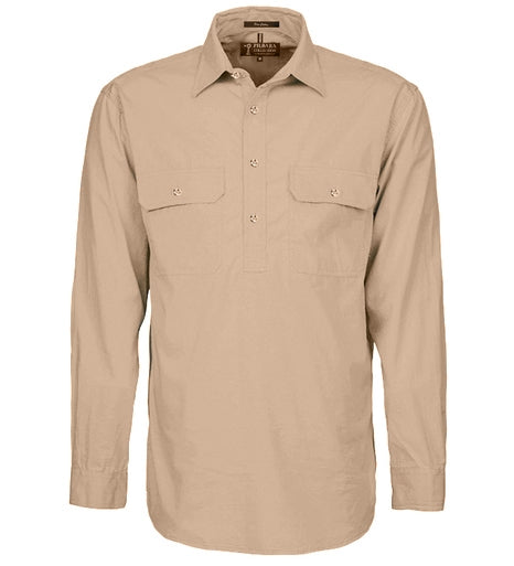 Pilbara Mens Closed Front L/Sleeve Shirt Clay