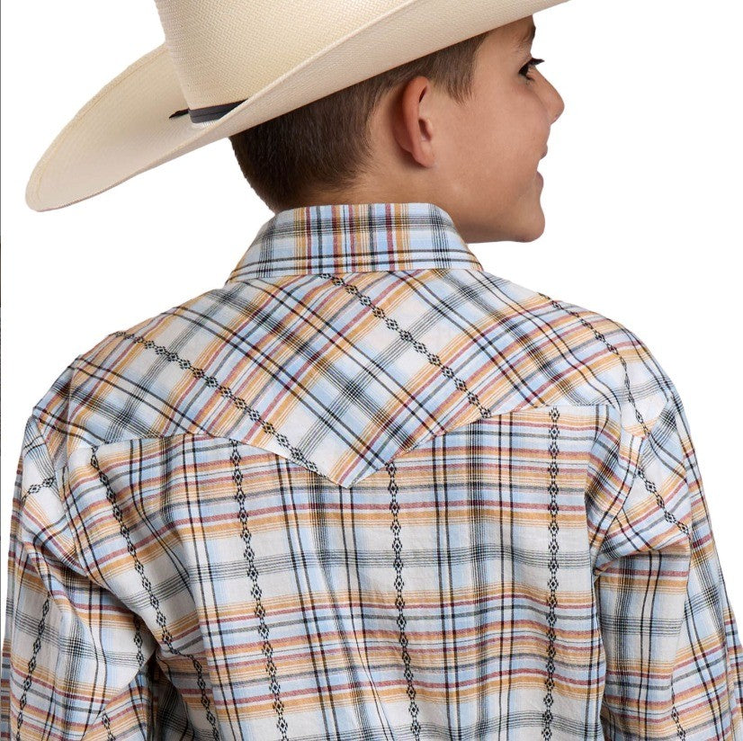 Roper Boy's West Made Collection Long Sleeve Shirt Plaid White