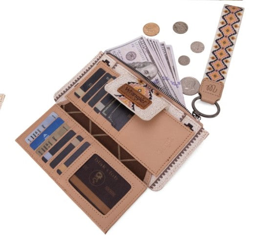 Wrangler Aztec Print Bi-Fold Wallet Wristlet - Tan
