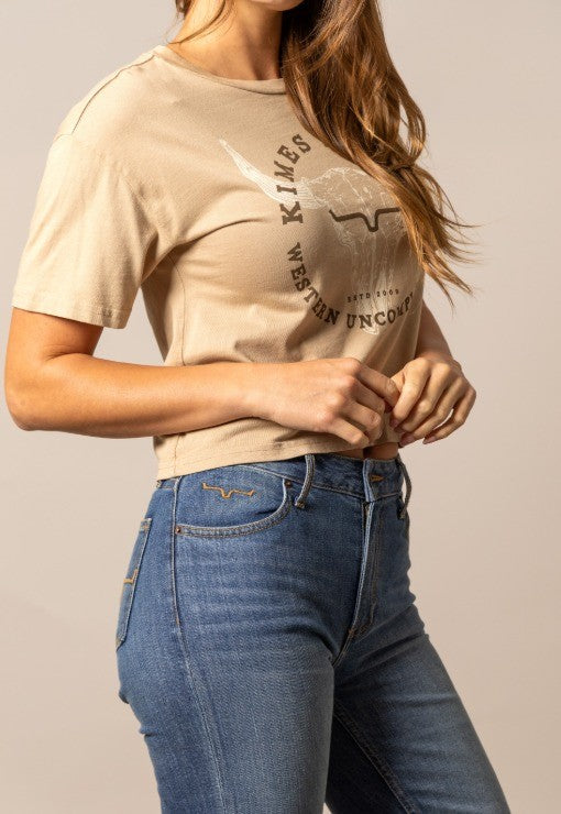 Kimes Ranch Ladies Bison Skull Tee - Tan