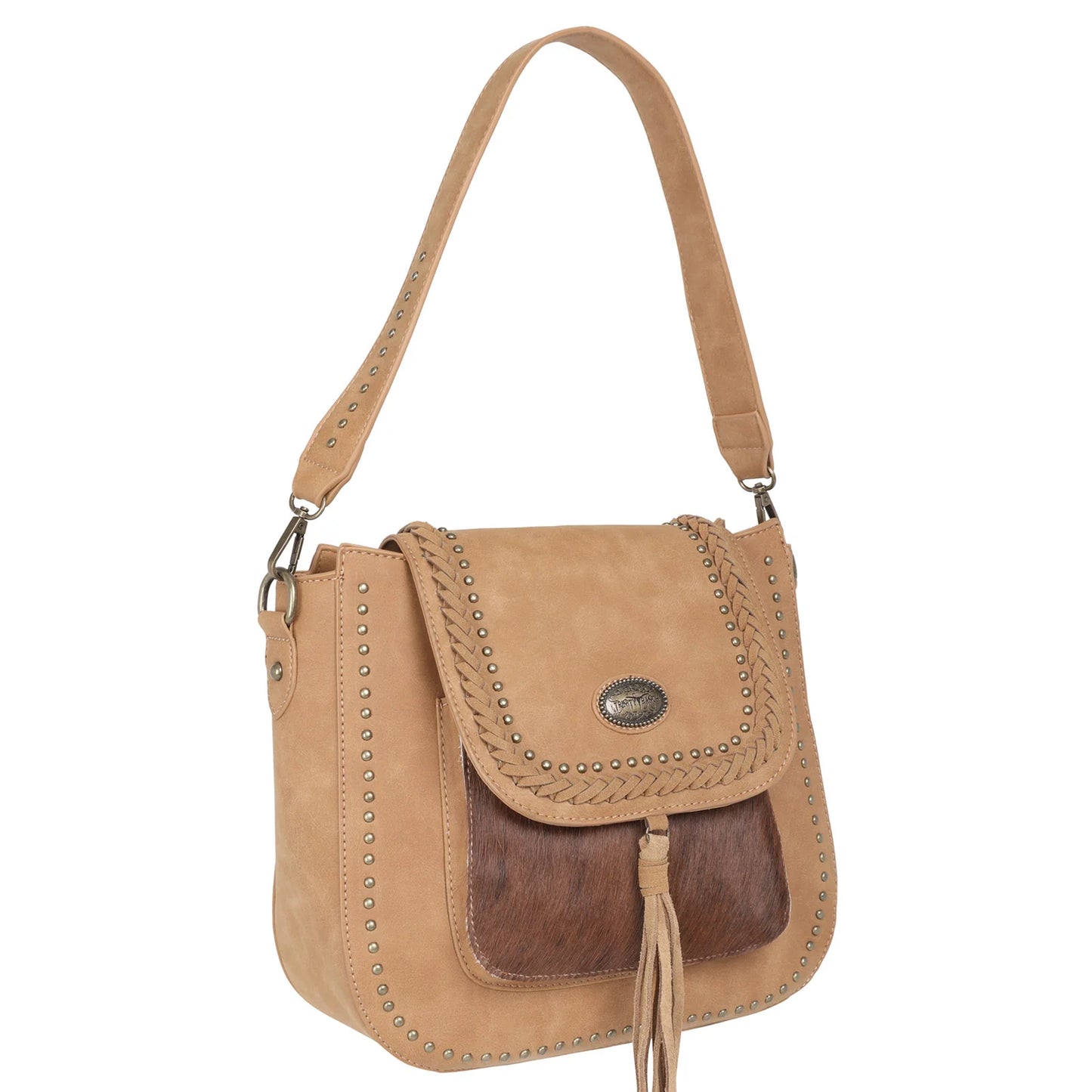 Trinity Ranch Hair-On Leather Collection Hobo - Tan