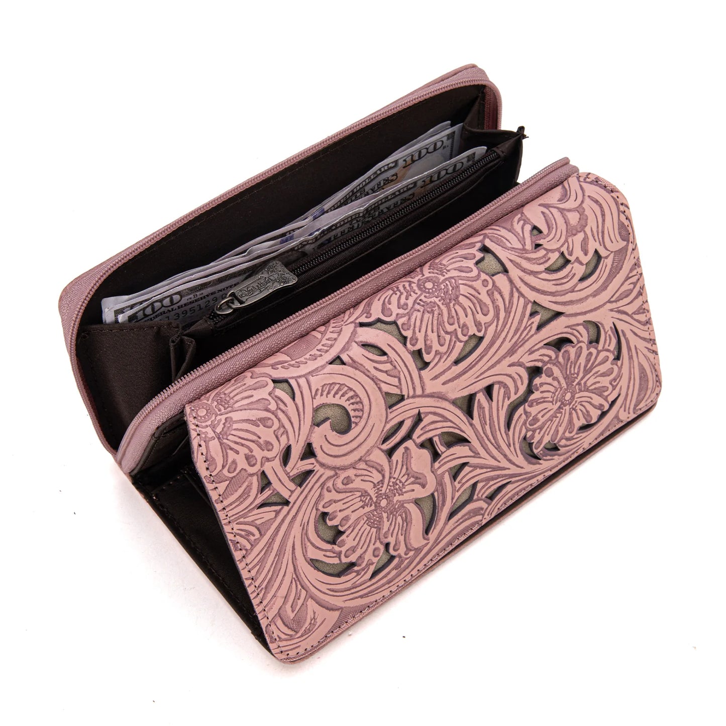 Trinity Ranch Floral Tooled Collection Wallet - Pink
