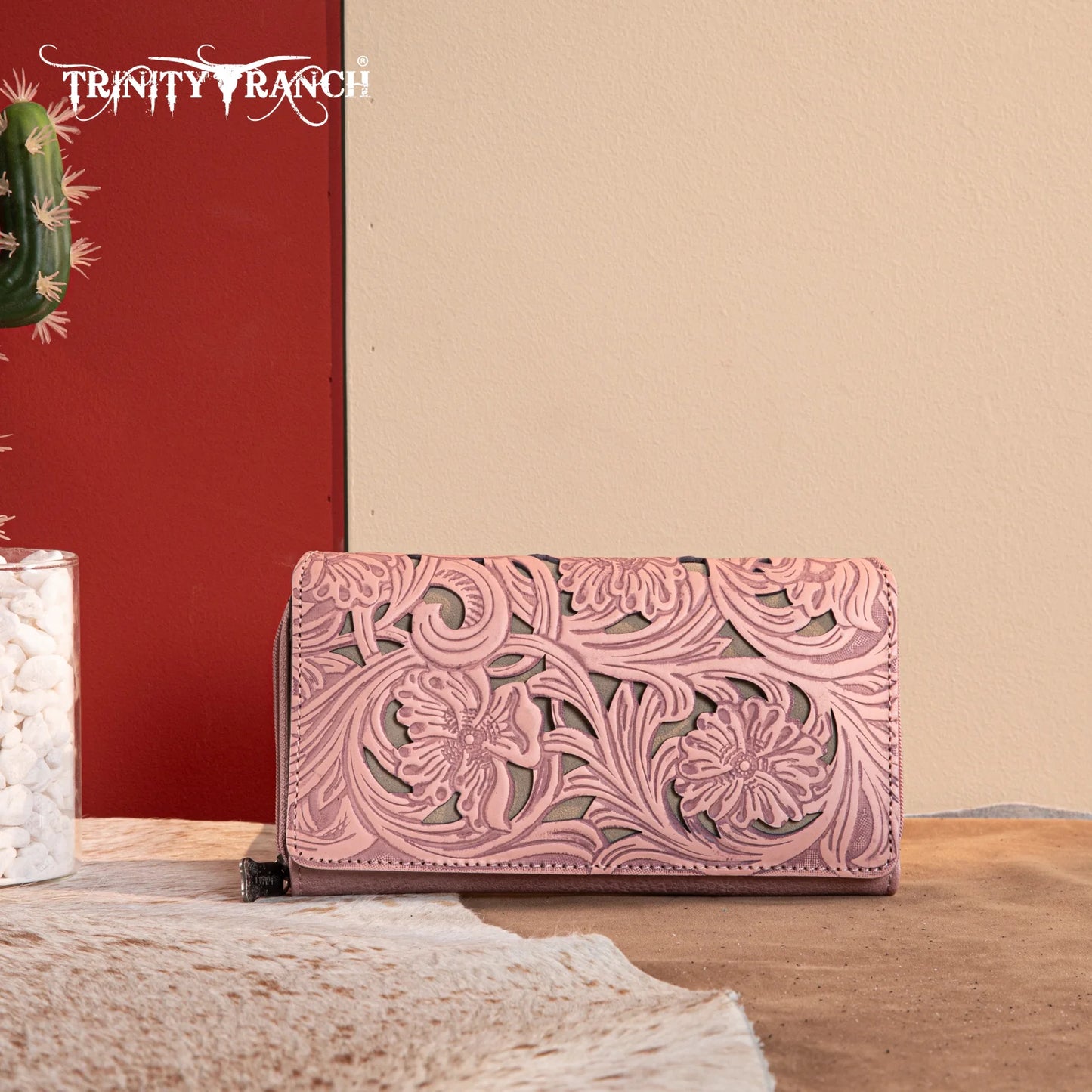 Trinity Ranch Floral Tooled Collection Wallet - Pink
