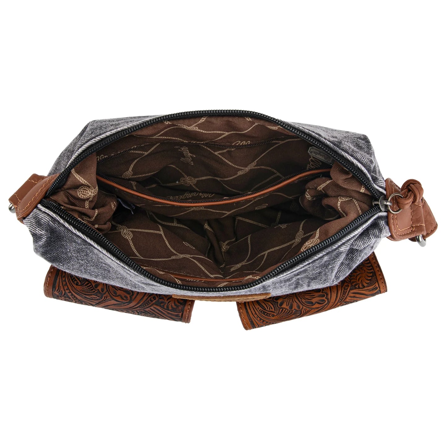 Wrangler Floral Tooled Denim Crossbody Black