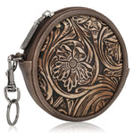 Wrangler Floral Tooled Circular Coin Pouch Bag Charm - Coffee