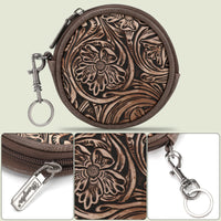 Wrangler Floral Tooled Circular Coin Pouch Bag Charm - Coffee