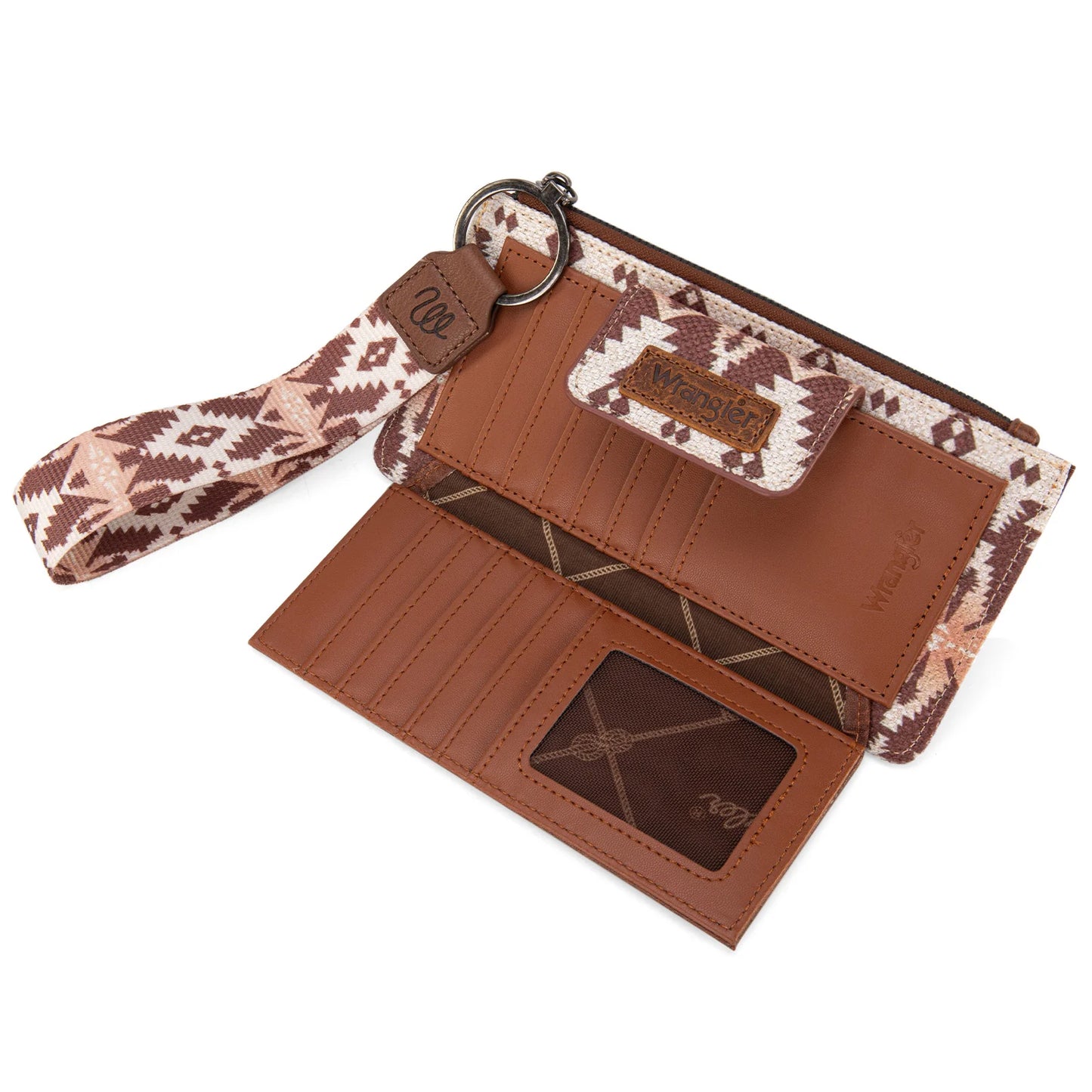 Wrangler Aztec Print Bi-Fold Wallet Wristlet - Light Coffee