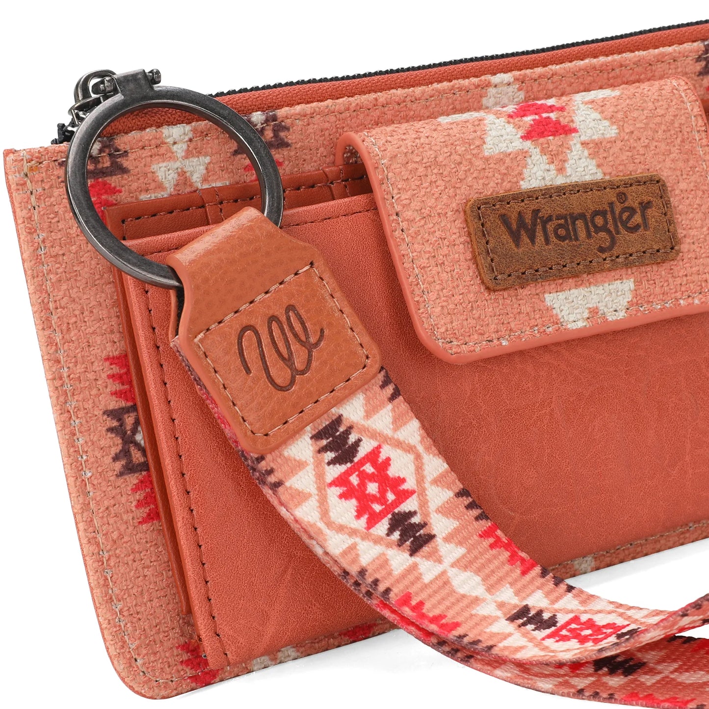 Wrangler Aztec Print Bi-Fold Wallet Wristlet - Orange