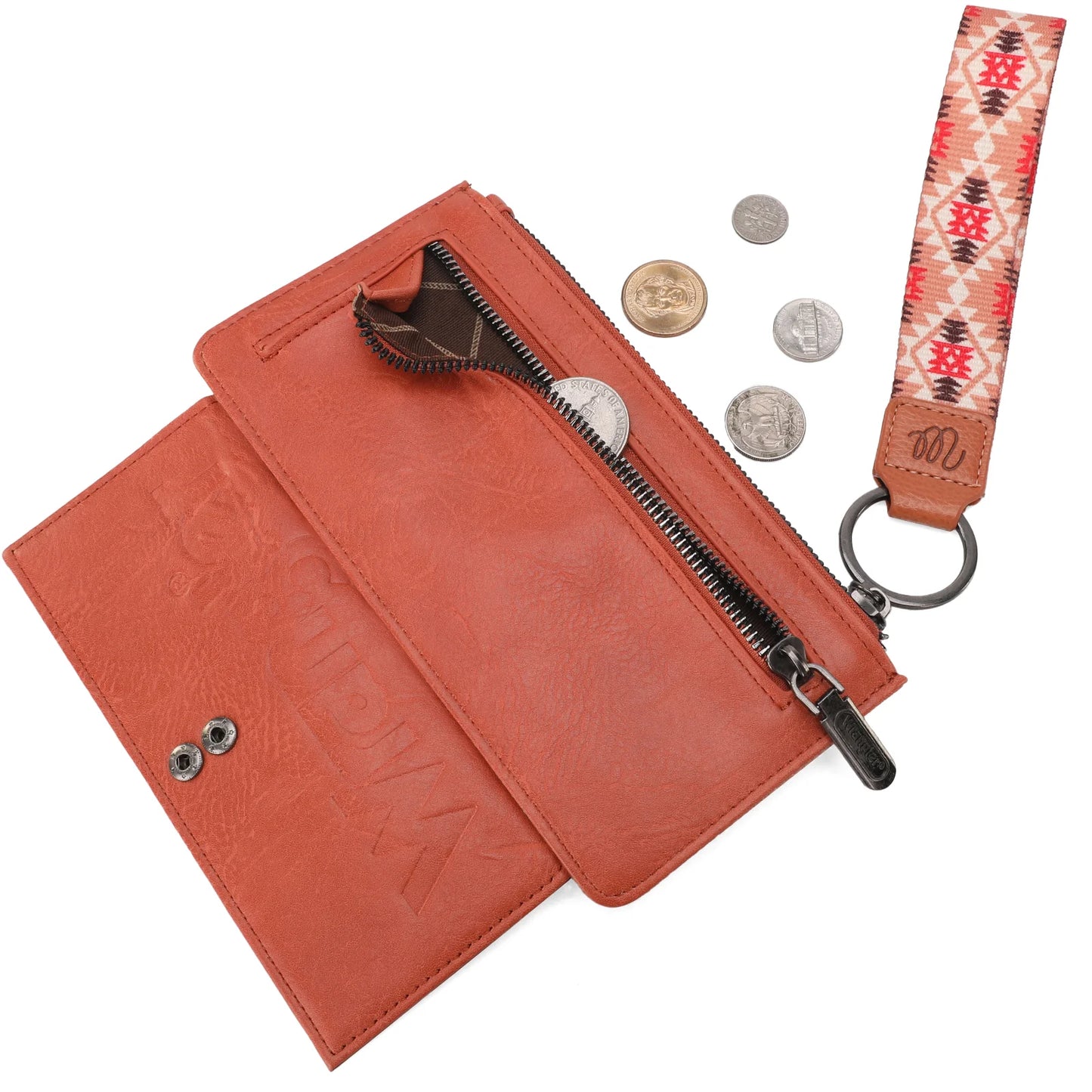 Wrangler Aztec Print Bi-Fold Wallet Wristlet - Orange