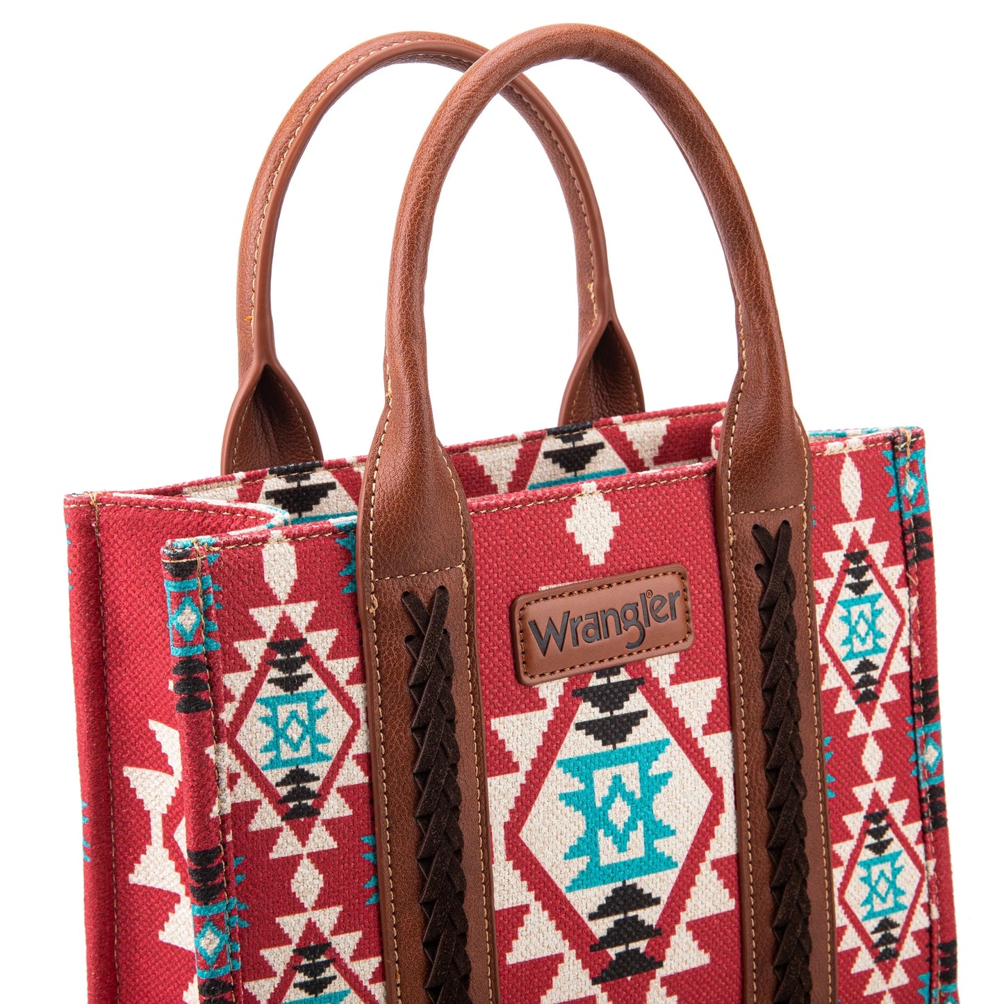 Wrangler Southwestern Print Small Canvas Tote/Crossbody - Burgundy