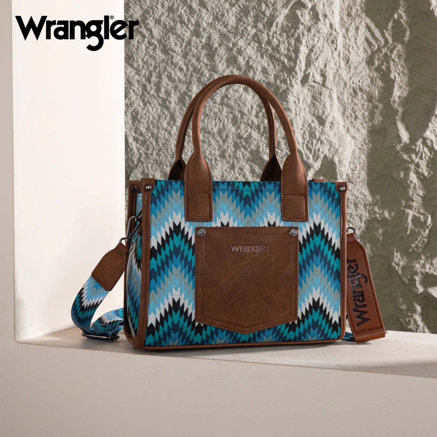 Wrangler Southwestern Pattern Dual Sided Print Tote/Crossbody - JEAN
