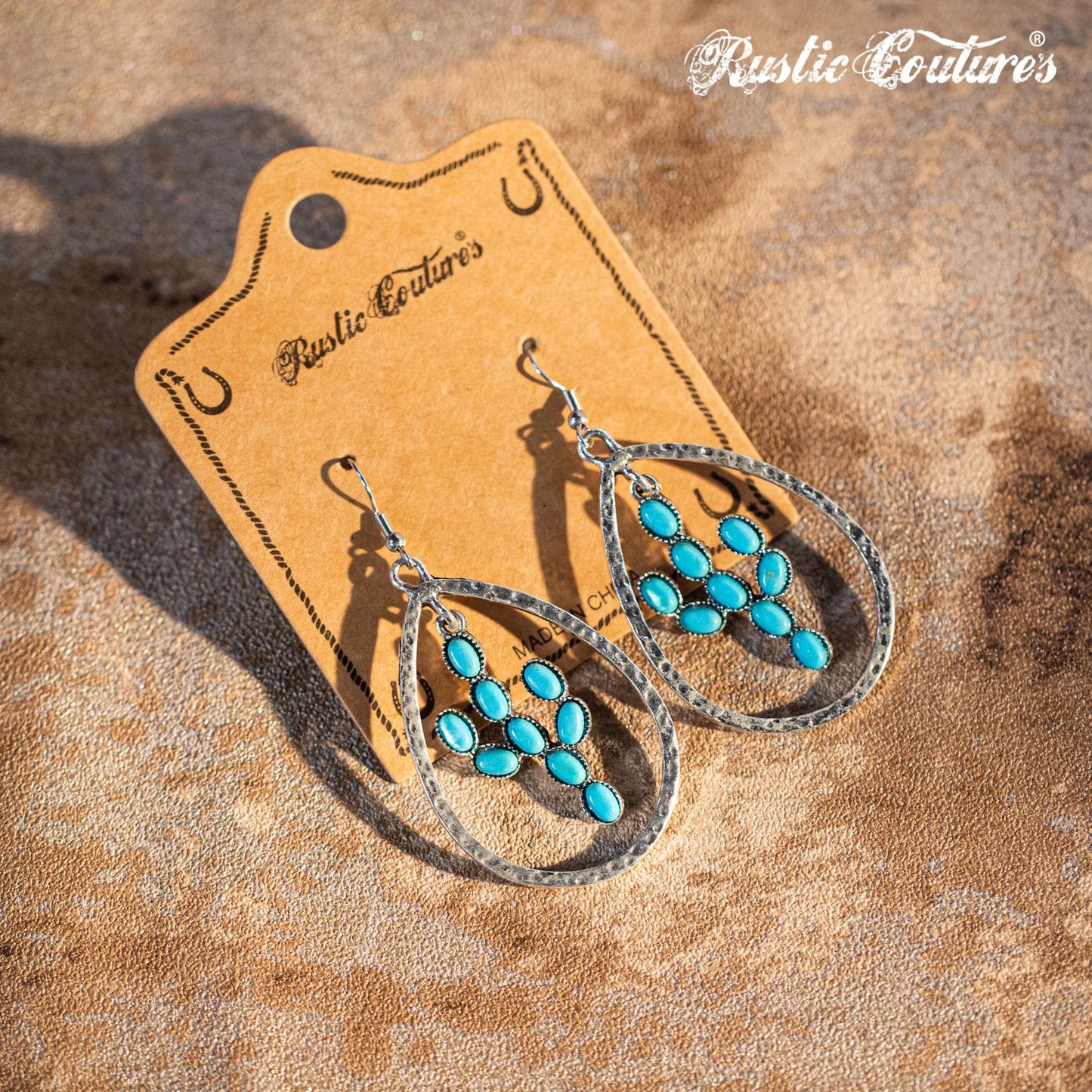 Rustic Couture's Bohemian Natural Stone Cactus Teardrop Shape Dangling Earring