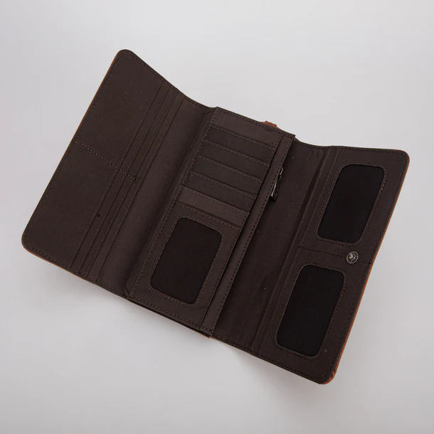 Trinity Ranch Floral Tooled and Hair-On Cowhide Collection Wallet - Tan
