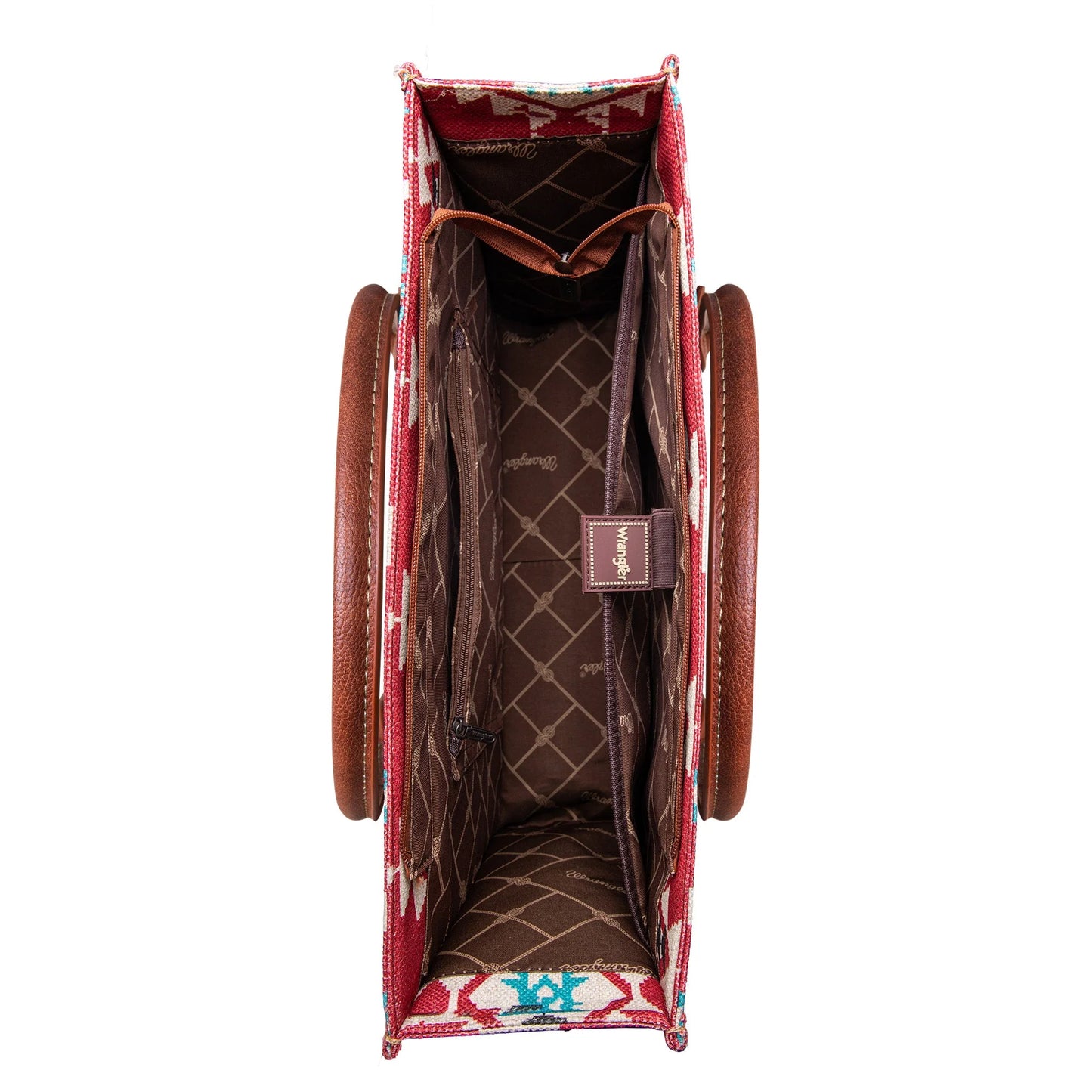 Wrangler Southwestern Pattern Dual Sided Print Canvas Wide Tote Burgundy