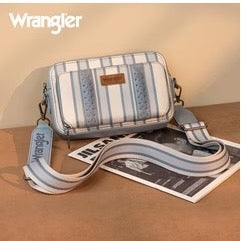 Wrangler Stripe Printed Crossbody Purse With Wallet Compartment - Jean