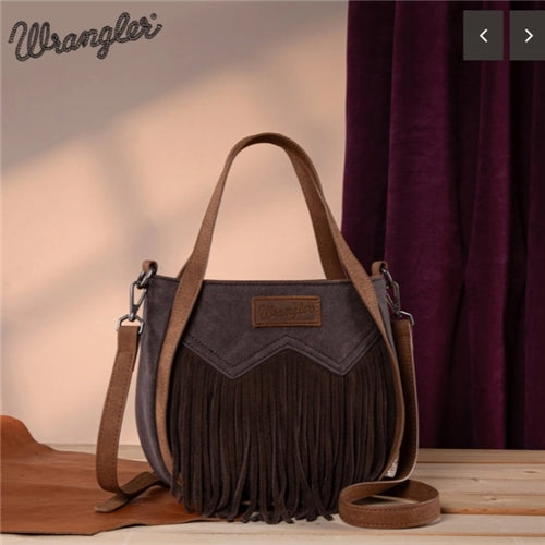 Wrangler "W" Stitch Fringe Two Tone Tote/Crossbody - Coffee