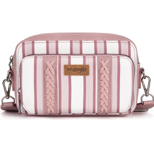 Wrangler Stripe Printed Crossbody Purse With Wallet Compartment - Pink