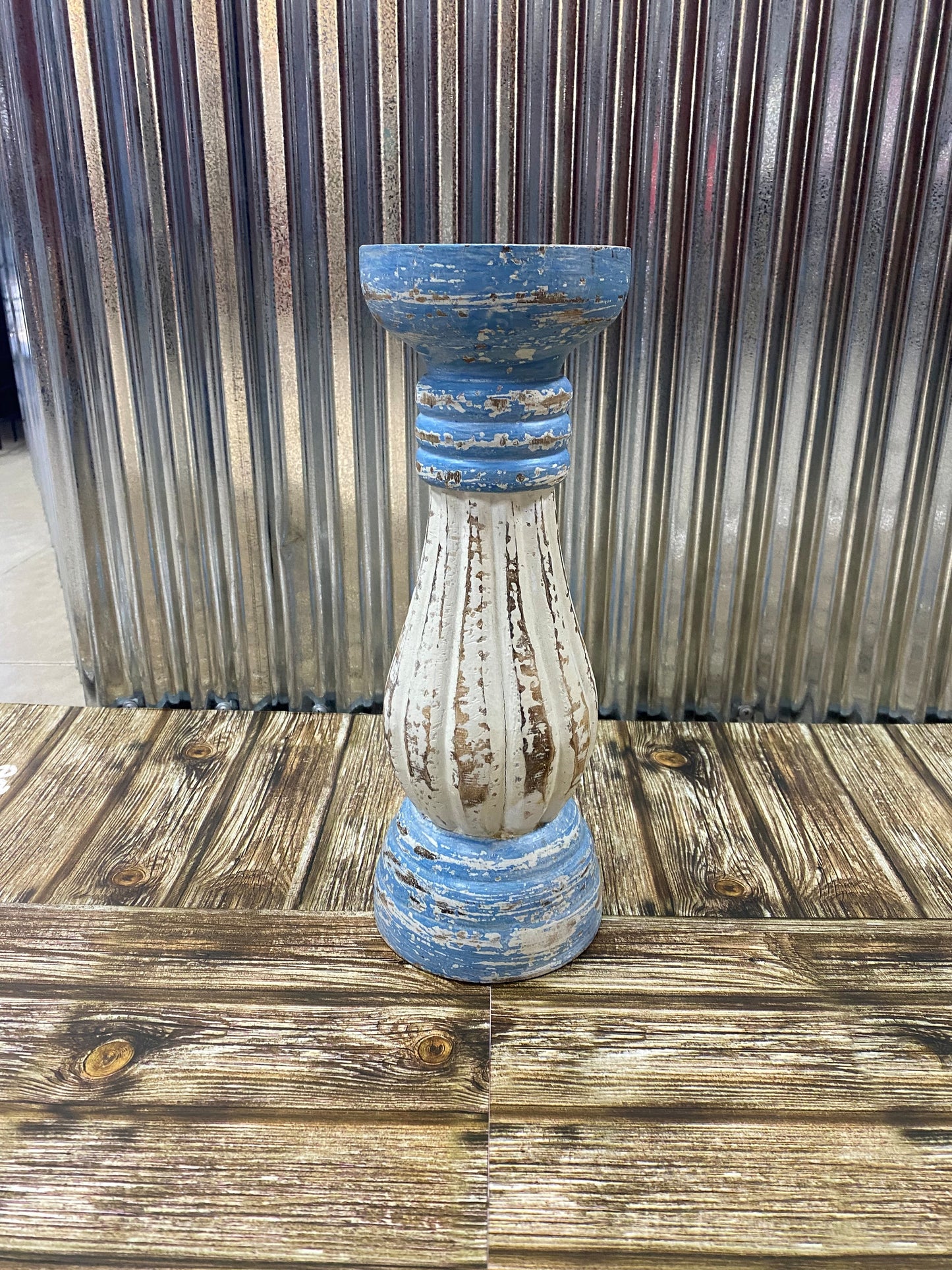 Hand Carved Timber Candles - Blue