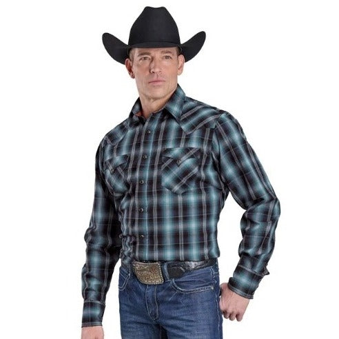 Roper Men's West Made L/S Shirt - Plaid Blue