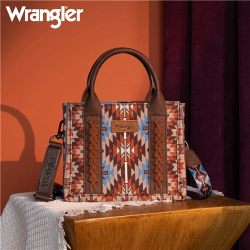 Wrangler Southwestern Pattern Dual Sided Print Mini Tote/Crossbody - Coffee