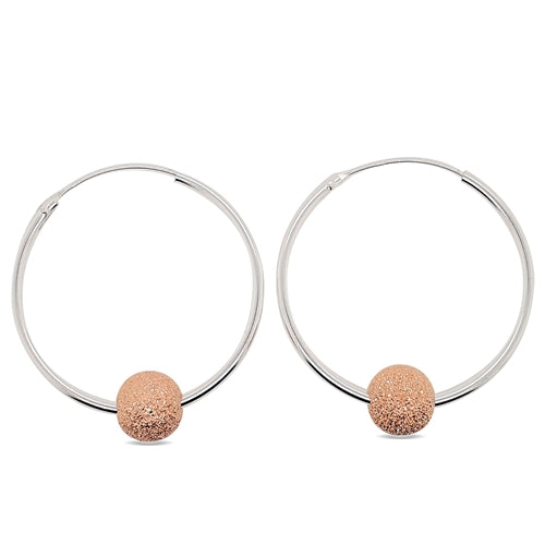 MCJ Sterling Silver Hoops Rose Gold Plated Ball Dia Cut