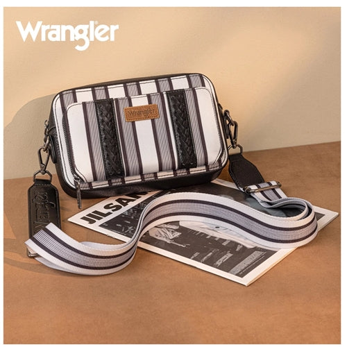 Wrangler Stripe Printed Crossbody Purse With Wallet Compartment - Black
