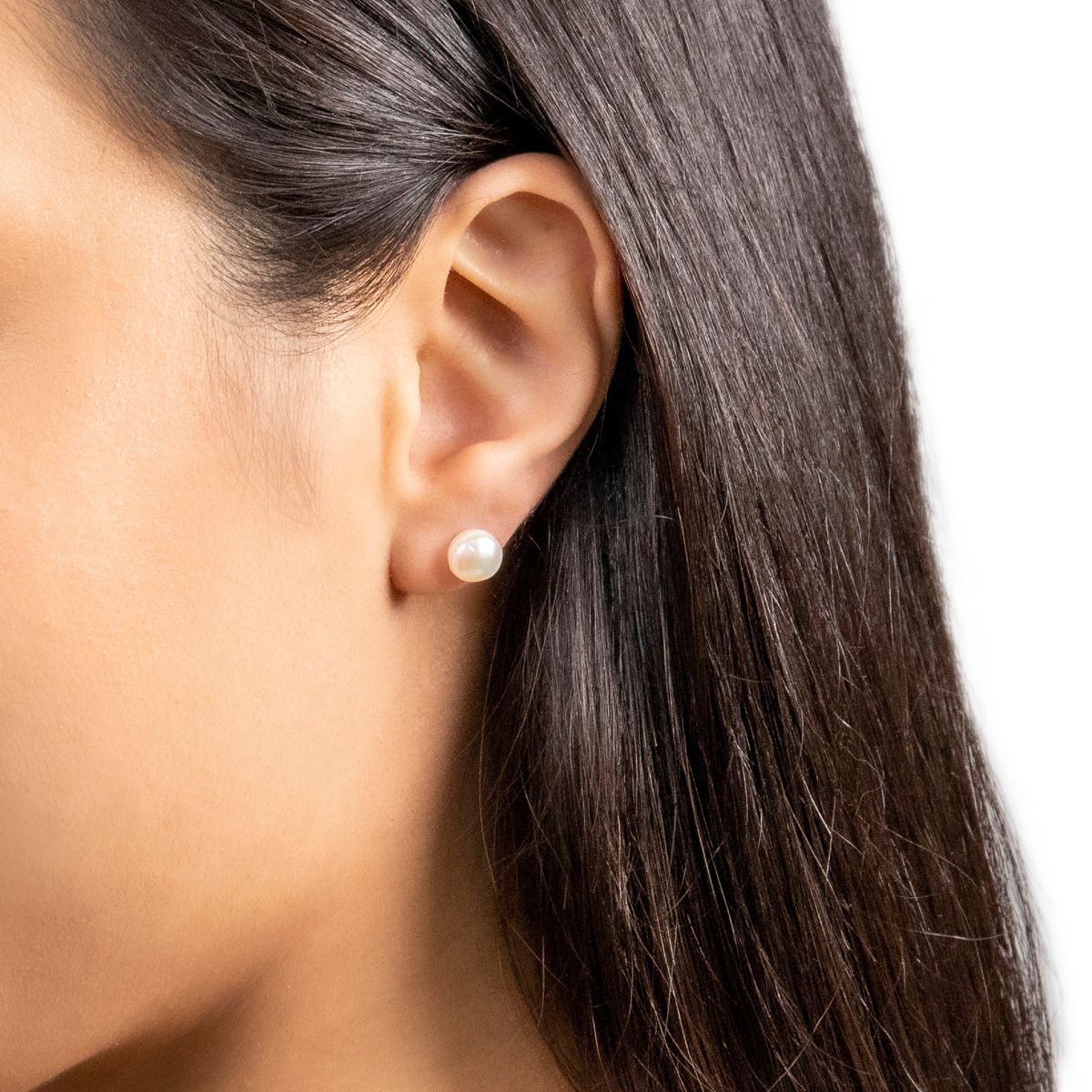 MCJ Sterling Silver freshwater Pearl 6mm Stud Earrings