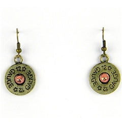 12 Gauge Bullet Charm Earring -Brass