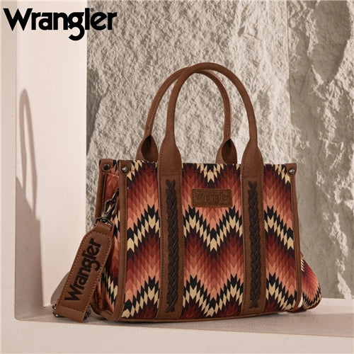 Wrangler Southwestern Pattern Dual Sided Print Tote/Crossbody - BROWN